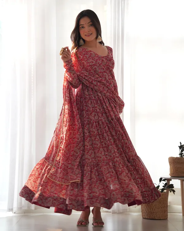 Maroon_Pure_Soft_Fox_Georgette_Anarkali_Suit_Set_With_Huge_Flair,_Dupatta_&_Pant