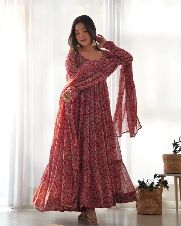 Maroon_Pure_Soft_Fox_Georgette_Anarkali_Suit_Set_With_Huge_Flair,_Dupatta_&_Pant