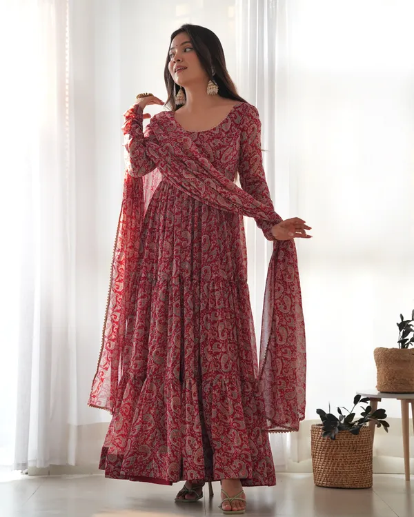 Maroon_Pure_Soft_Fox_Georgette_Anarkali_Suit_Set_With_Huge_Flair,_Dupatta_&_Pant