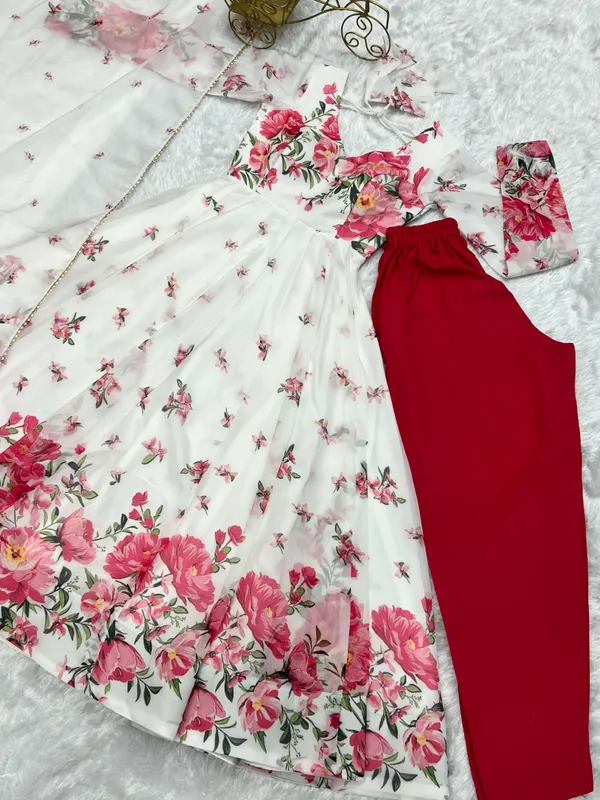 White_Pure_Soft_Organza_Huge_Flare_Anarkali_Suit_Set_With_Dupatta