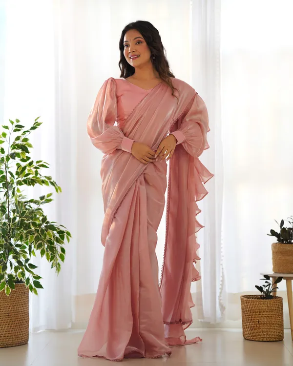 Pink_Silk_Jimmy_Choo_Organza_Saree_With_Ruffle_For_Women