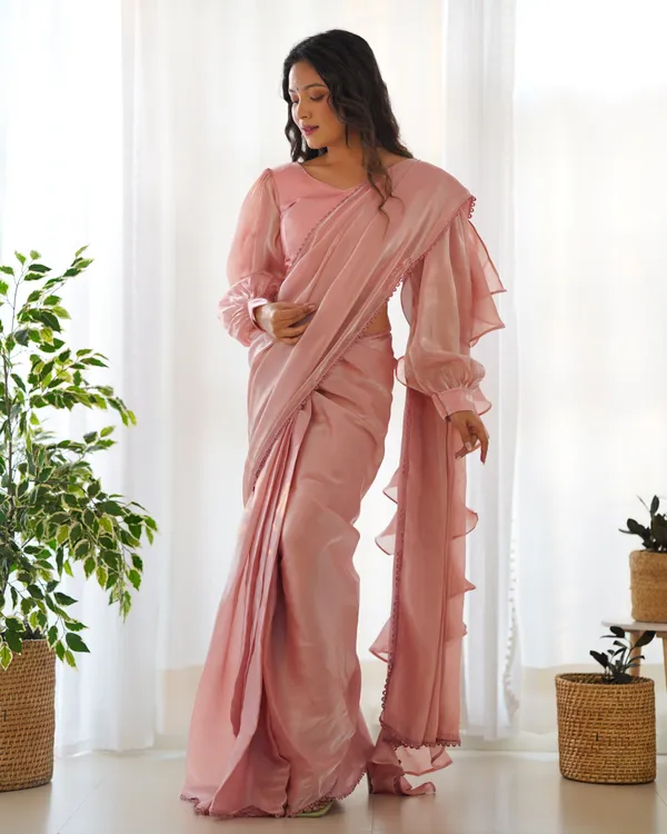 Pink_Silk_Jimmy_Choo_Organza_Saree_With_Ruffle_For_Women
