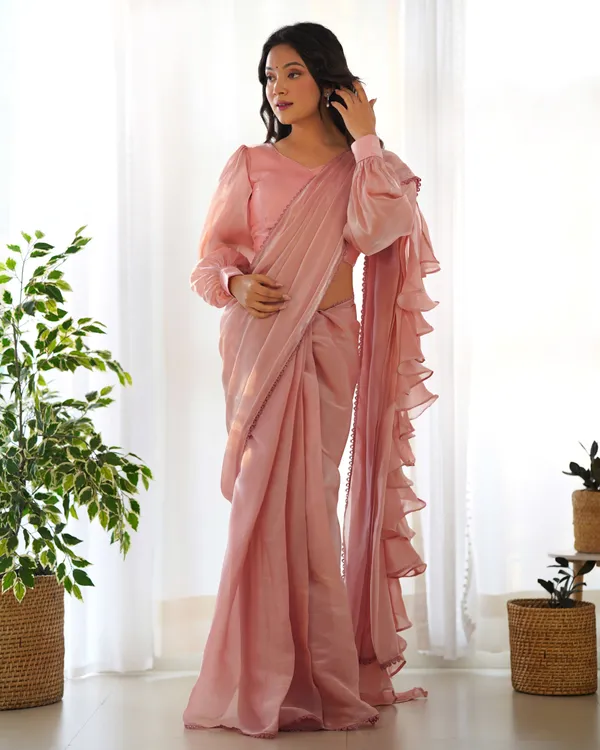 Pink_Silk_Jimmy_Choo_Organza_Saree_With_Ruffle_For_Women