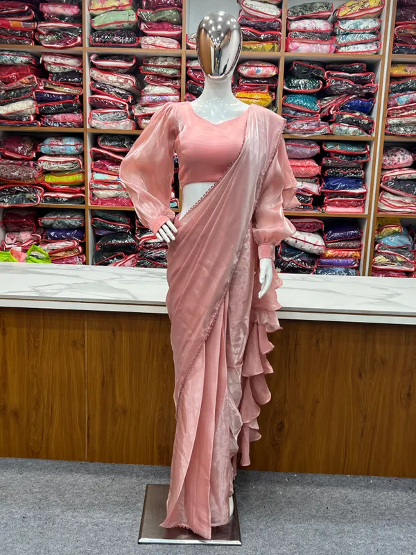 Pink_Silk_Jimmy_Choo_Organza_Saree_With_Ruffle_For_Women