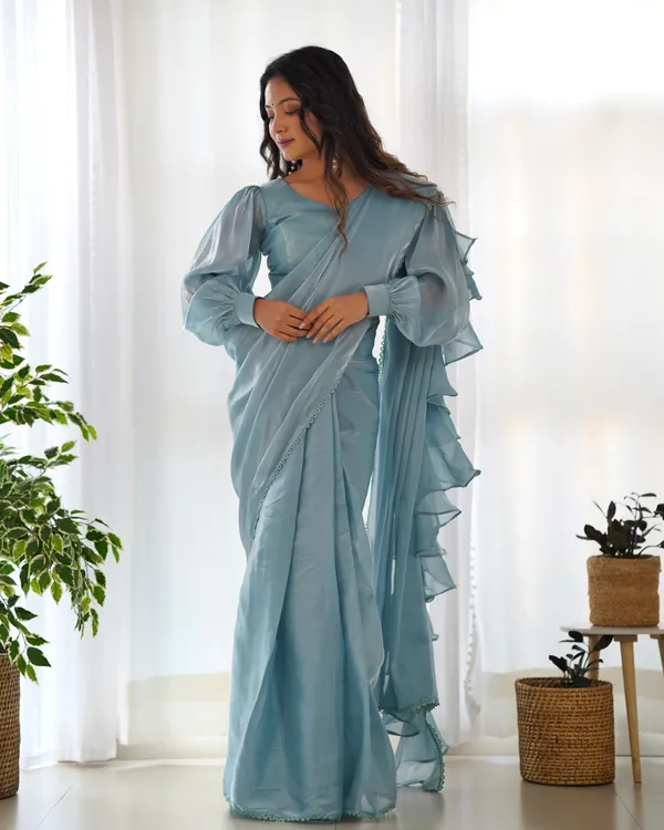 Sky_Blue_Silk_Jimmy_Choo_Organza_Saree_With_Ruffle_For_Women