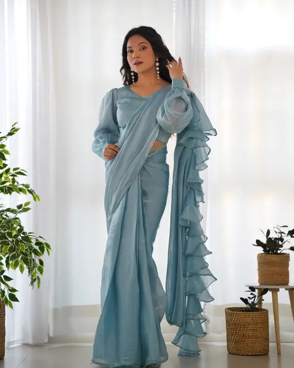 Sky_Blue_Silk_Jimmy_Choo_Organza_Saree_With_Ruffle_For_Women