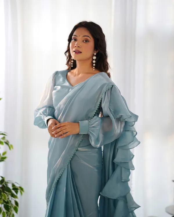Sky_Blue_Silk_Jimmy_Choo_Organza_Saree_With_Ruffle_For_Women