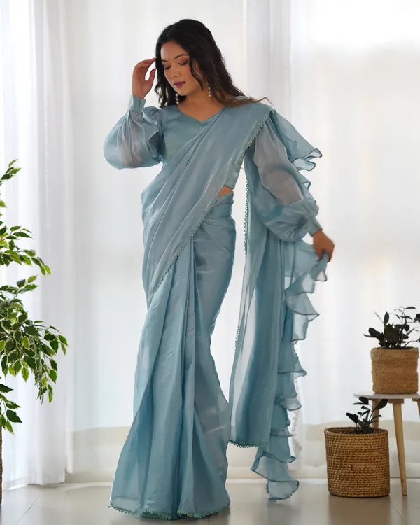 Sky_Blue_Silk_Jimmy_Choo_Organza_Saree_With_Ruffle_For_Women