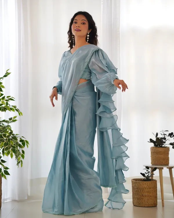 Sky_Blue_Silk_Jimmy_Choo_Organza_Saree_With_Ruffle_For_Women