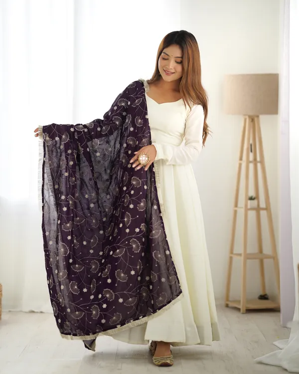White_&_Violet_Vichitra_Silk_Huge_Flare_Anarkali_Suit_Set_With_Dupatta
