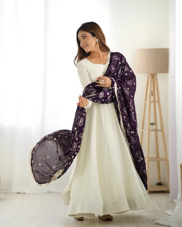 White_&_Violet_Vichitra_Silk_Huge_Flare_Anarkali_Suit_Set_With_Dupatta
