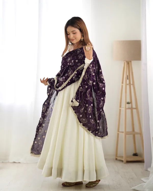 White_&_Violet_Vichitra_Silk_Huge_Flare_Anarkali_Suit_Set_With_Dupatta