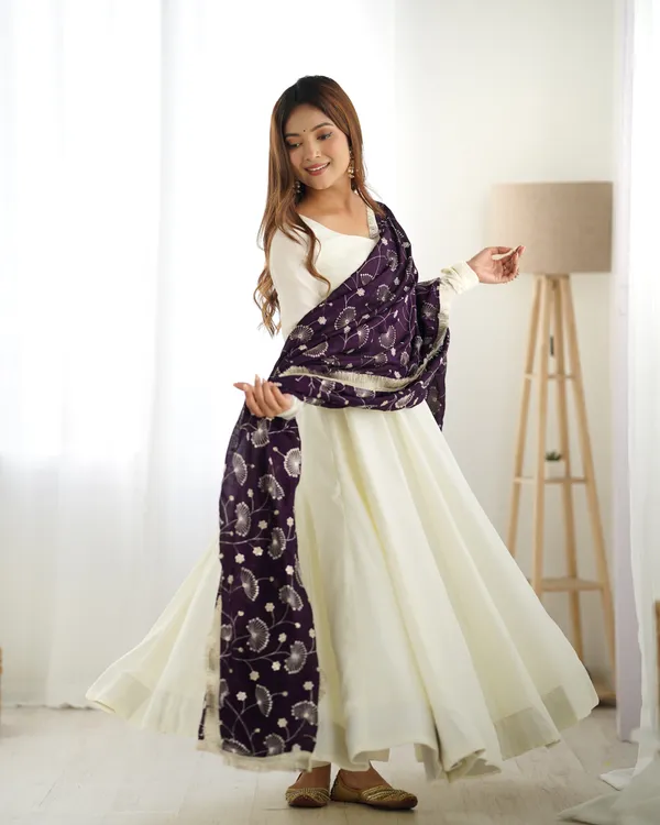 White_&_Violet_Vichitra_Silk_Huge_Flare_Anarkali_Suit_Set_With_Dupatta