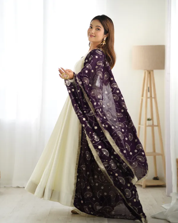 White_&_Violet_Vichitra_Silk_Huge_Flare_Anarkali_Suit_Set_With_Dupatta
