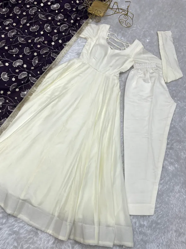 White_&_Violet_Vichitra_Silk_Huge_Flare_Anarkali_Suit_Set_With_Dupatta