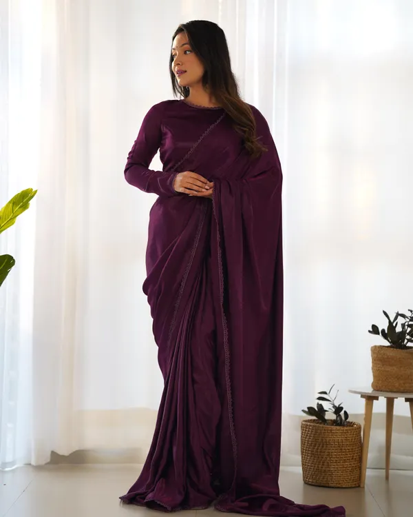 Wine_Velvet_Marble_Saree_For_Women