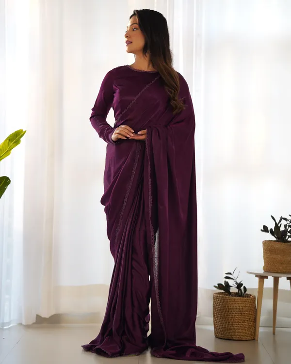 Wine_Velvet_Marble_Saree_For_Women