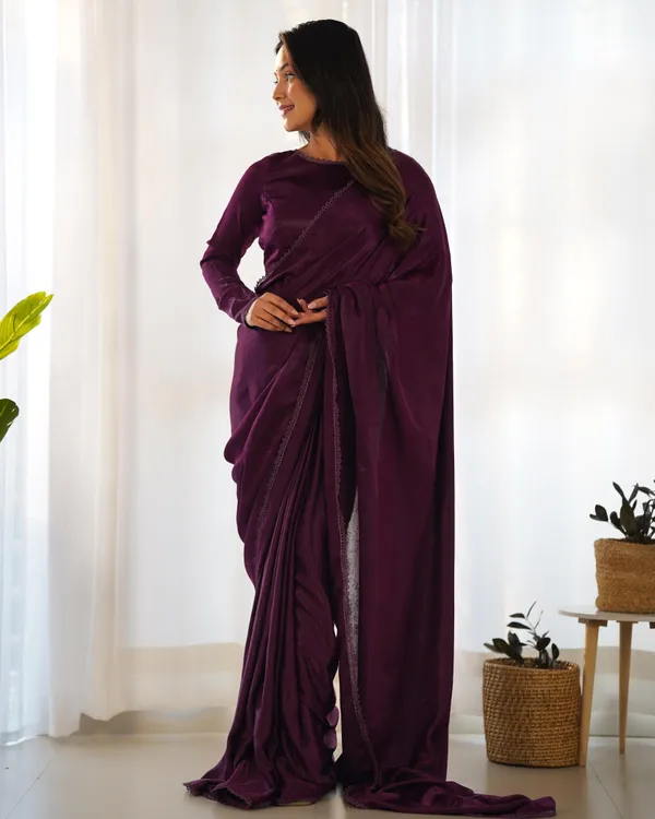 Wine_Velvet_Marble_Saree_For_Women