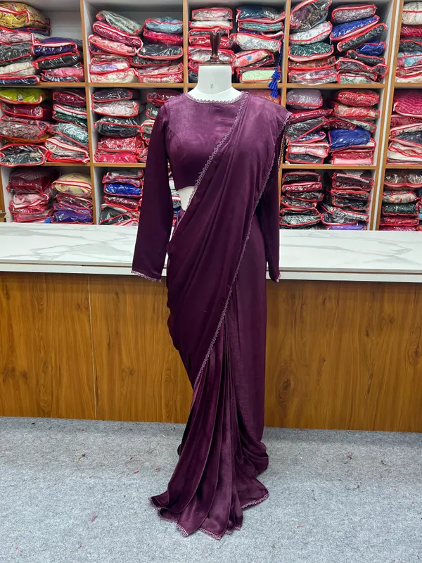 Wine_Velvet_Marble_Saree_For_Women