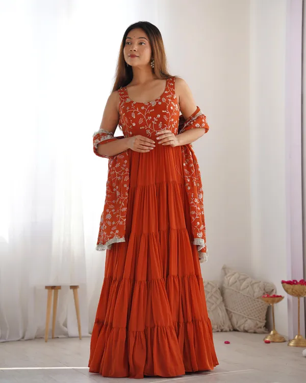 Orange_Pure_Roman_Silk_Chanderi_Huge_Flare_Anarkali_Suit_Set_With_Dupatta