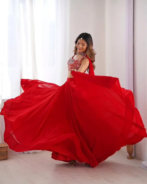 Red_Pure_Soft_Georgette_Huge_Flare_Lehenga_Set_With_Dupatta