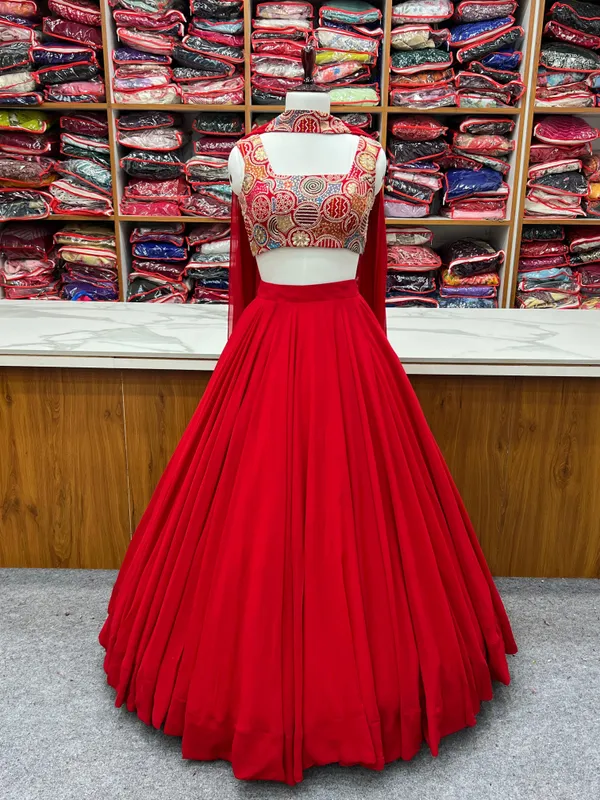 Red_Pure_Soft_Georgette_Huge_Flare_Lehenga_Set_With_Dupatta