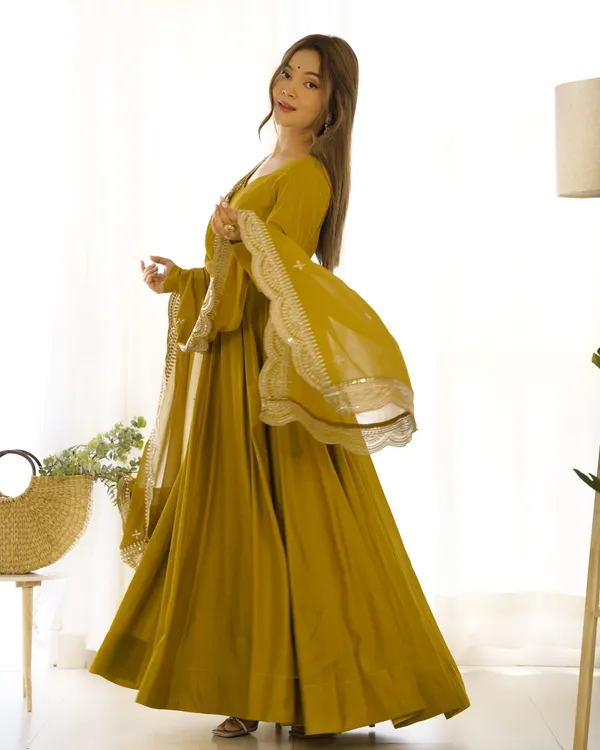 Mustard_Pure_Roman_Silk_Chanderi_Huge_Flare_Anarkali_Suit_Set_With_Dupatta