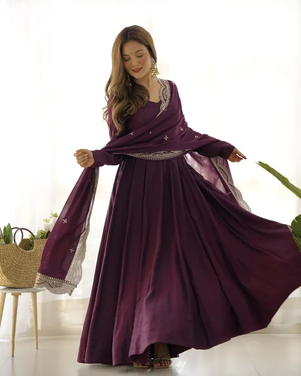 Wine_Pure_Roman_Silk_Chanderi_Huge_Flare_Anarkali_Suit_Set_With_Dupatta