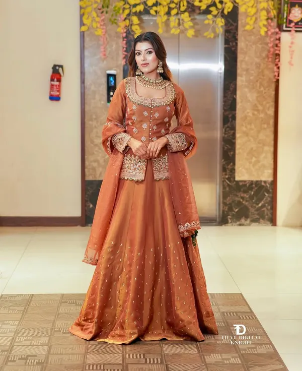 Orange_Silk_&_Synthetic_Huge_Flare_Lehenga_Set_With_Dupatta