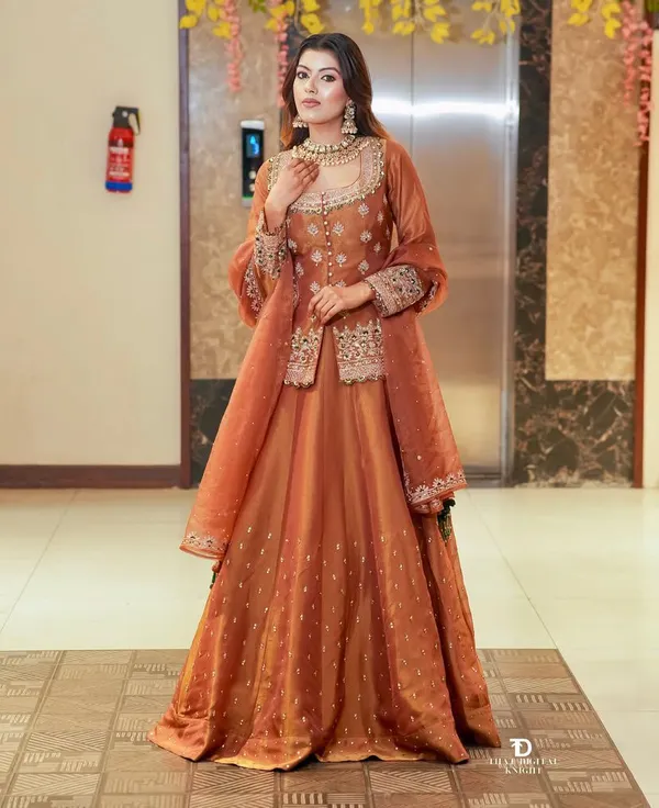 Orange_Silk_&_Synthetic_Huge_Flare_Lehenga_Set_With_Dupatta