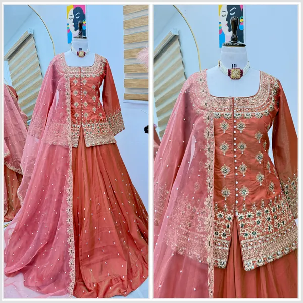 Orange_Silk_&_Synthetic_Huge_Flare_Lehenga_Set_With_Dupatta