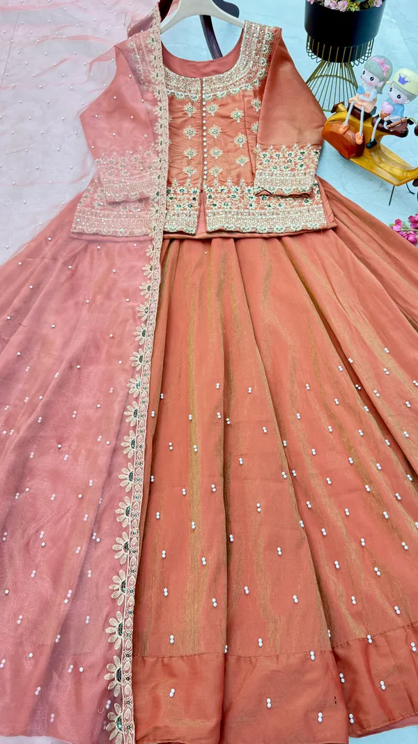 Orange_Silk_&_Synthetic_Huge_Flare_Lehenga_Set_With_Dupatta