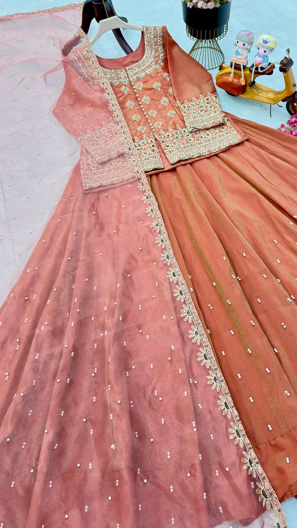 Orange_Silk_&_Synthetic_Huge_Flare_Lehenga_Set_With_Dupatta