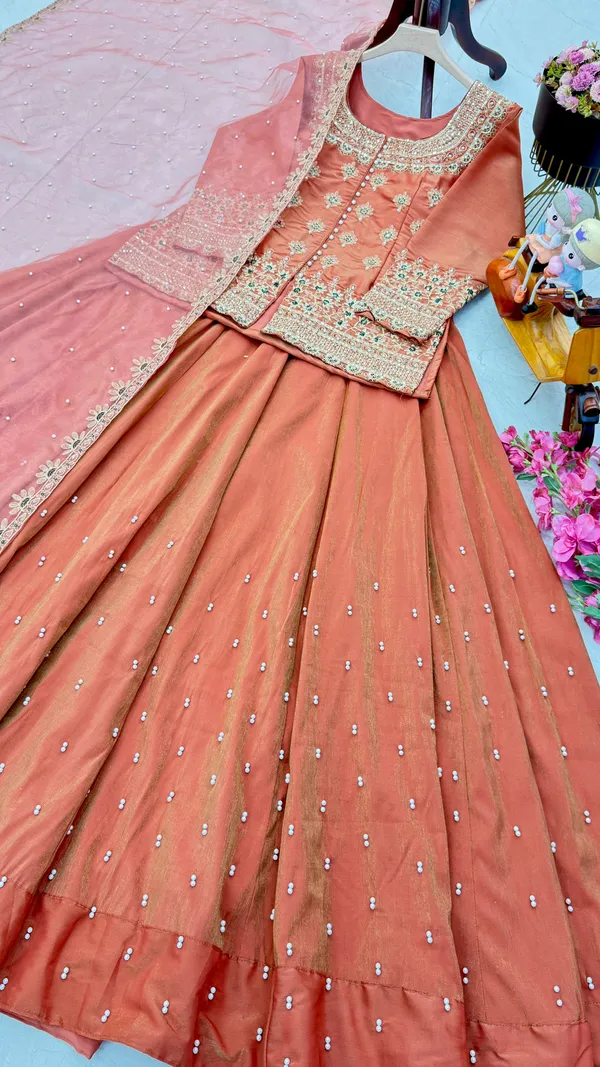 Orange_Silk_&_Synthetic_Huge_Flare_Lehenga_Set_With_Dupatta