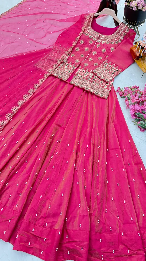 Pink_Silk_&_Synthetic_Huge_Flare_Lehenga_Set_With_Dupatta
