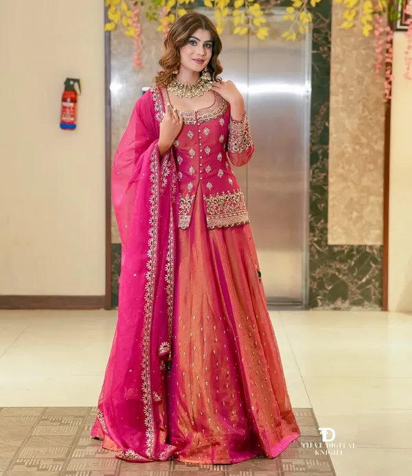 Pink_Silk_&_Synthetic_Huge_Flare_Lehenga_Set_With_Dupatta