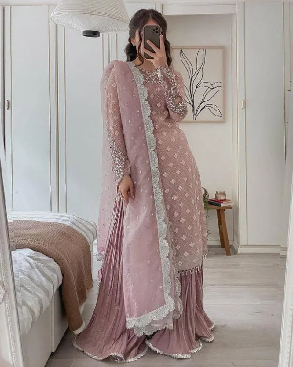 Lavender_Georgette_Real_Mirror_And_Siqunce_Embroidery_Huge_Flare_Sharara_Suit_Set_With_Dupatta