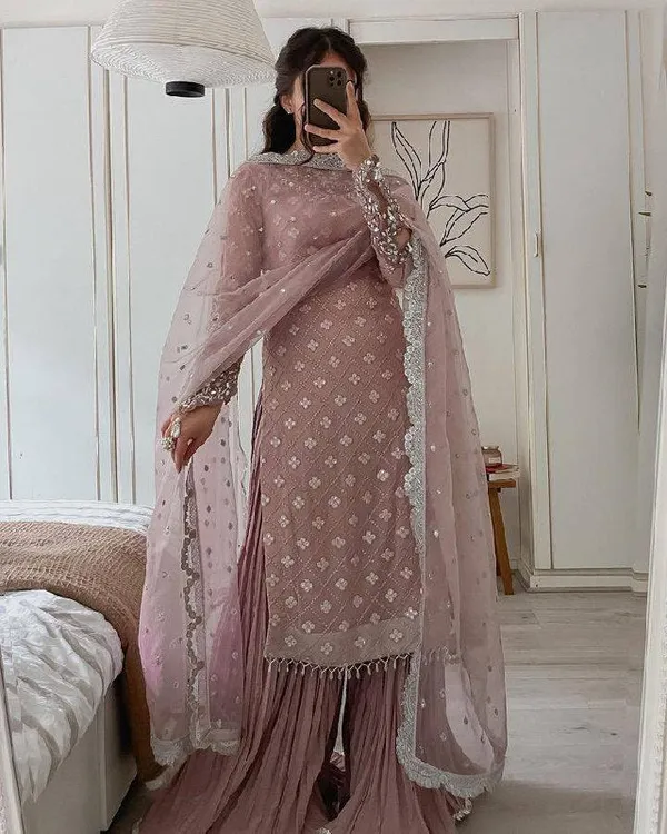 Lavender_Georgette_Real_Mirror_And_Siqunce_Embroidery_Huge_Flare_Sharara_Suit_Set_With_Dupatta