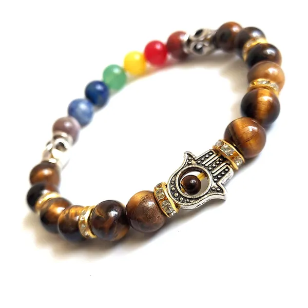 Multicolor_Natural_Tiger_Eye_And_Seven_Chakras_Bracelet_For_Unisex