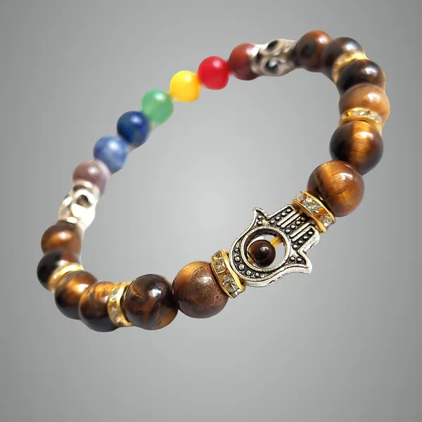 Multicolor_Natural_Tiger_Eye_And_Seven_Chakras_Bracelet_For_Unisex