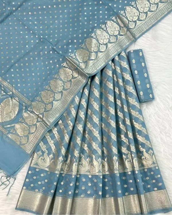 Blue_Pure_Chanderi_Silk_Lorex_Zari_Weaving_Lahenga_Choli_With_Dupatta