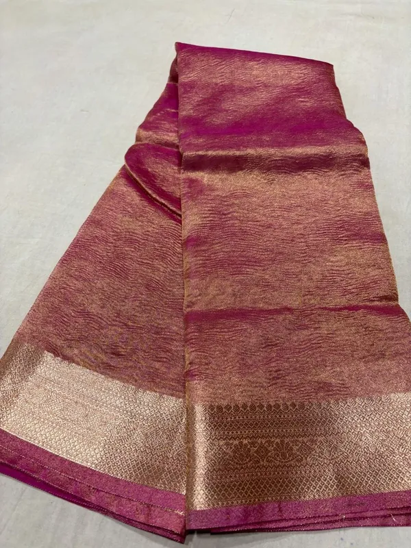 Baby_Pink_Crush_Tissue_Golden_Zari_Border_Banarasi_Saree_With_Blouse_Piece