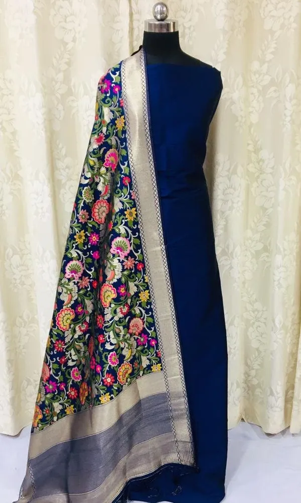 Blue_Banarasi_Katan_Silk_Plain_Suit_With_Silk_Minakari_Dupatta_&_Plain_Bottom
