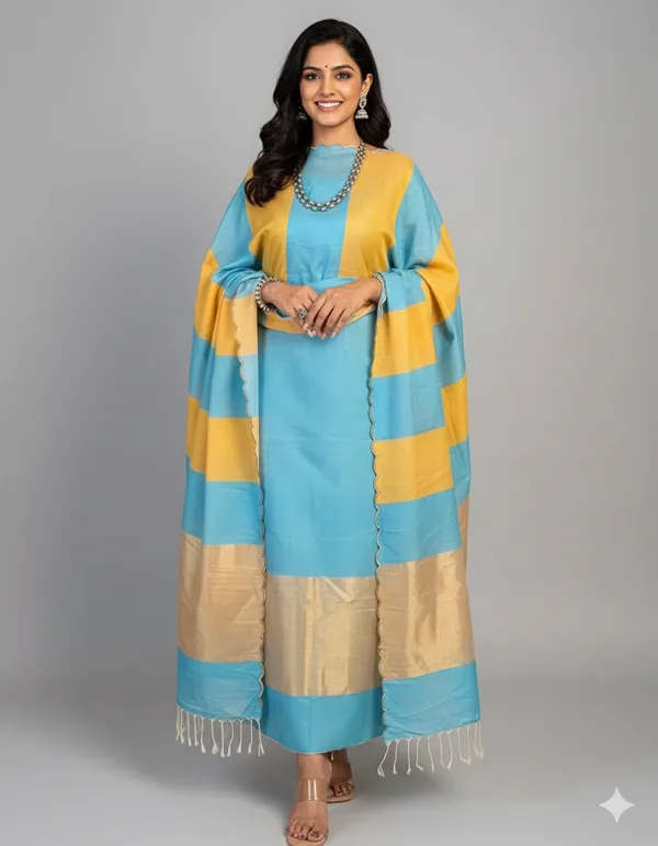 Exclusive_Banarasi_Unstitched_Salwar_kameez_with_Dupatta🦋*___*BANARASI_SUIT*cotton_suit__*TOP-_cotton_with_zari_stripe___*DUPATTA-_cotton_with_zari_patta_cotton__*BOTTOM-*_cotton_plain__*2.50_meter_each*