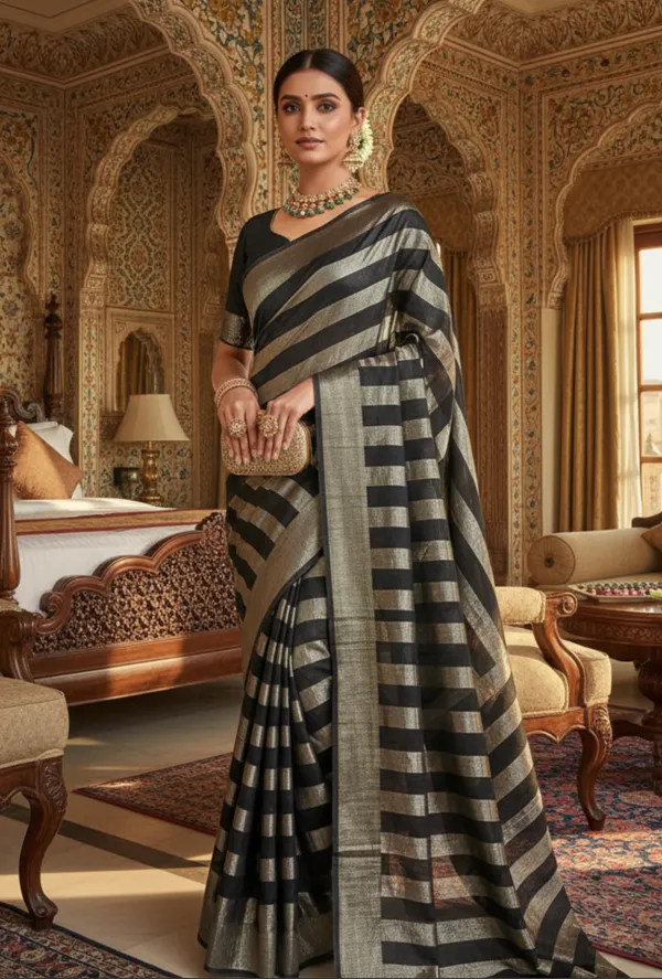 EXCLUSIVE_BANARASI_CHANDERI_SILK_SAREE_WITH_BEAUTIFULL_ZARI_STRIPES._SAREE_LENGTH_6.5_MTR_