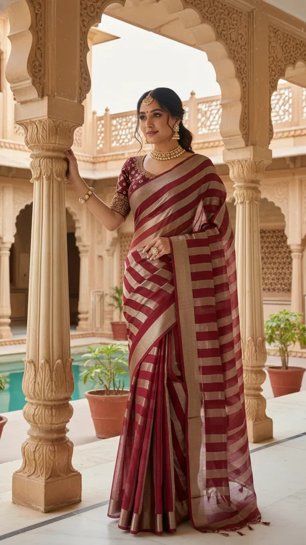 EXCLUSIVE_BANARASI_CHANDERI_SILK_SAREE_WITH_BEAUTIFULL_ZARI_STRIPES._SAREE_LENGTH_6.5_MTR_
