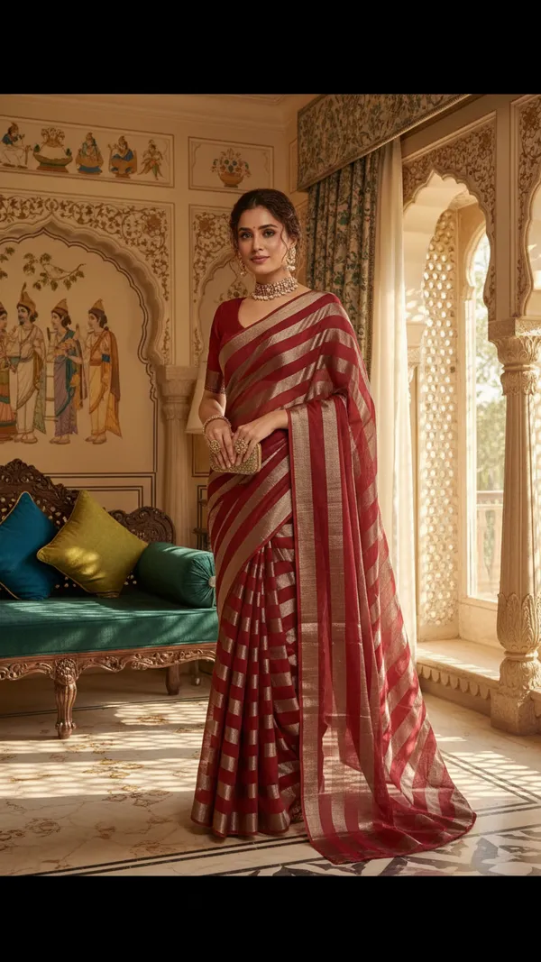 EXCLUSIVE_BANARASI_CHANDERI_SILK_SAREE_WITH_BEAUTIFULL_ZARI_STRIPES._SAREE_LENGTH_6.5_MTR_