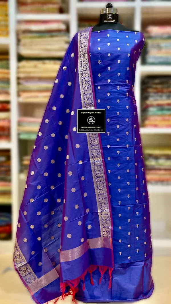 Blue__Kataan_Silk_Banarasi_unstitched__Dress_Material