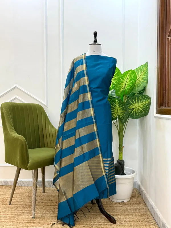 Exclusive_Banarasi_Unstitched_Salwar_kameez_with_Dupatta🦋*___*BANARASI_SUIT*cotton_silk_suit__*TOP-_cotton_silk_with_stripe_zari_patti___*DUPATTA-_cotton_silk_with_stipe_zari_cotton__*BOTTOM-*_cotton_silk_plain__*2.50_meter_each*