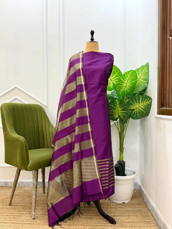 Exclusive_Banarasi_Unstitched_Salwar_kameez_with_Dupatta🦋*___*BANARASI_SUIT*cotton_silk_suit__*TOP-_cotton_silk_with_stripe_zari_patti___*DUPATTA-_cotton_silk_with_stipe_zari_cotton__*BOTTOM-*_cotton_silk_plain__*2.50_meter_each*